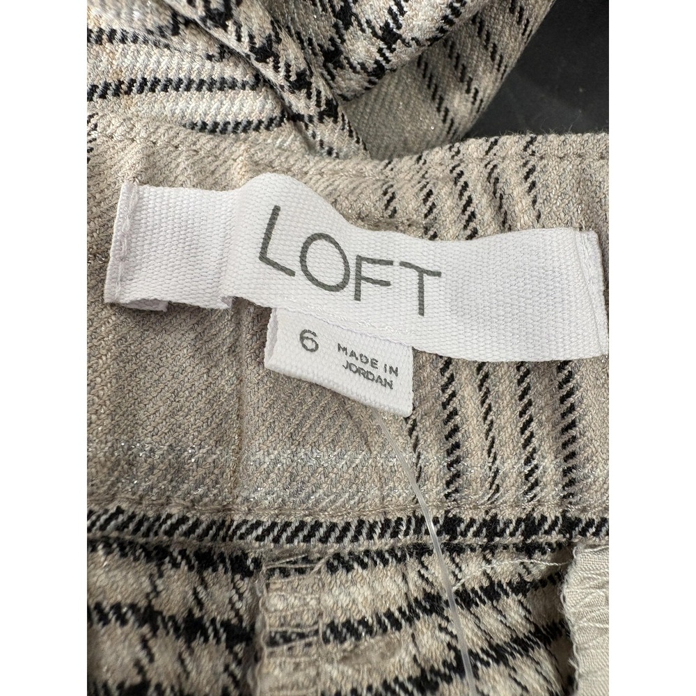 LOFT Dress Pants Womens 6 Beige Plaid Tapered Leg Elastic Waist Career Workwear - Picture 2 of 11